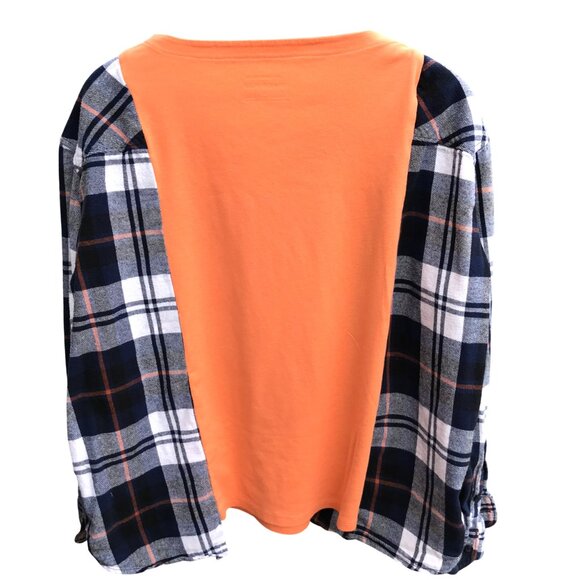 Upcycled Tee, Flannel Sleeves, Size M-L: Cowgirl Horse Graphic Shirt Remake - Picture 2 of 11